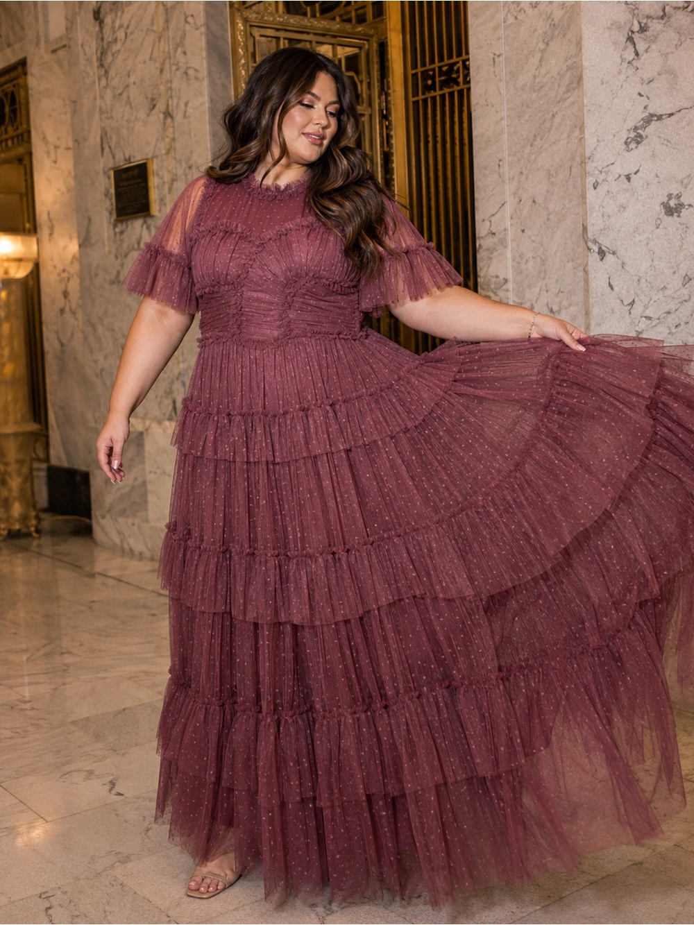 Ivy City Co Whimsical Dress Mulberry Ruffle Tulle Maxi XL